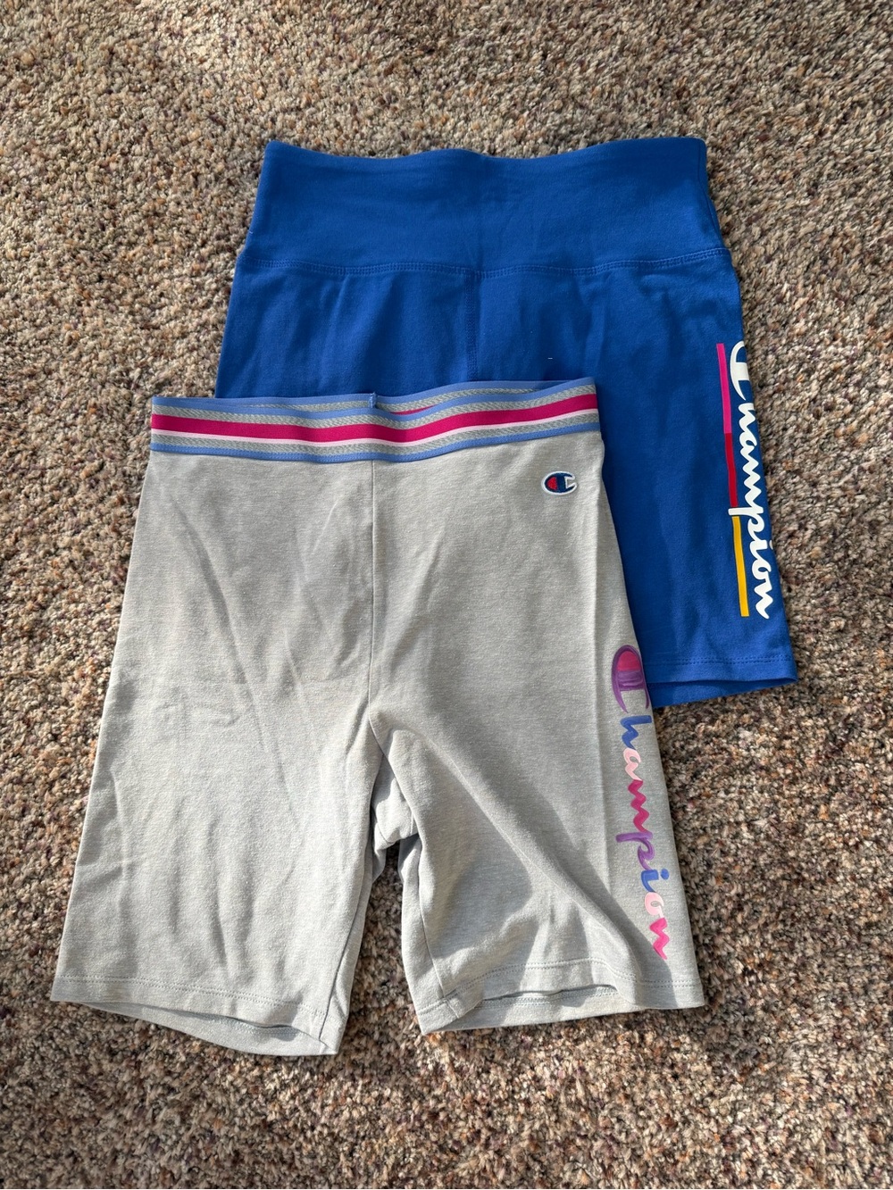 Champion Women's ' Blue & Light Gray Bike Shorts Duo with Stripe Waistband